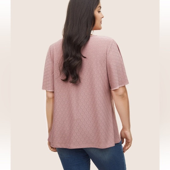 BloomChic Plus Size 2XL Plain Textured Geometric Flutter Sleeve T-shirt us18-20 - Picture 2 of 6